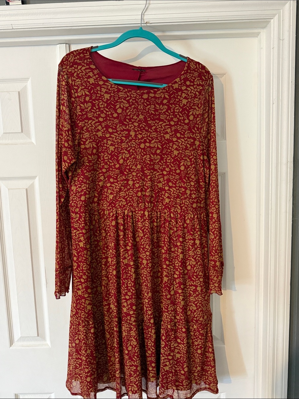 torrid Red and Gold Long Sleeve Floral Swing Dress